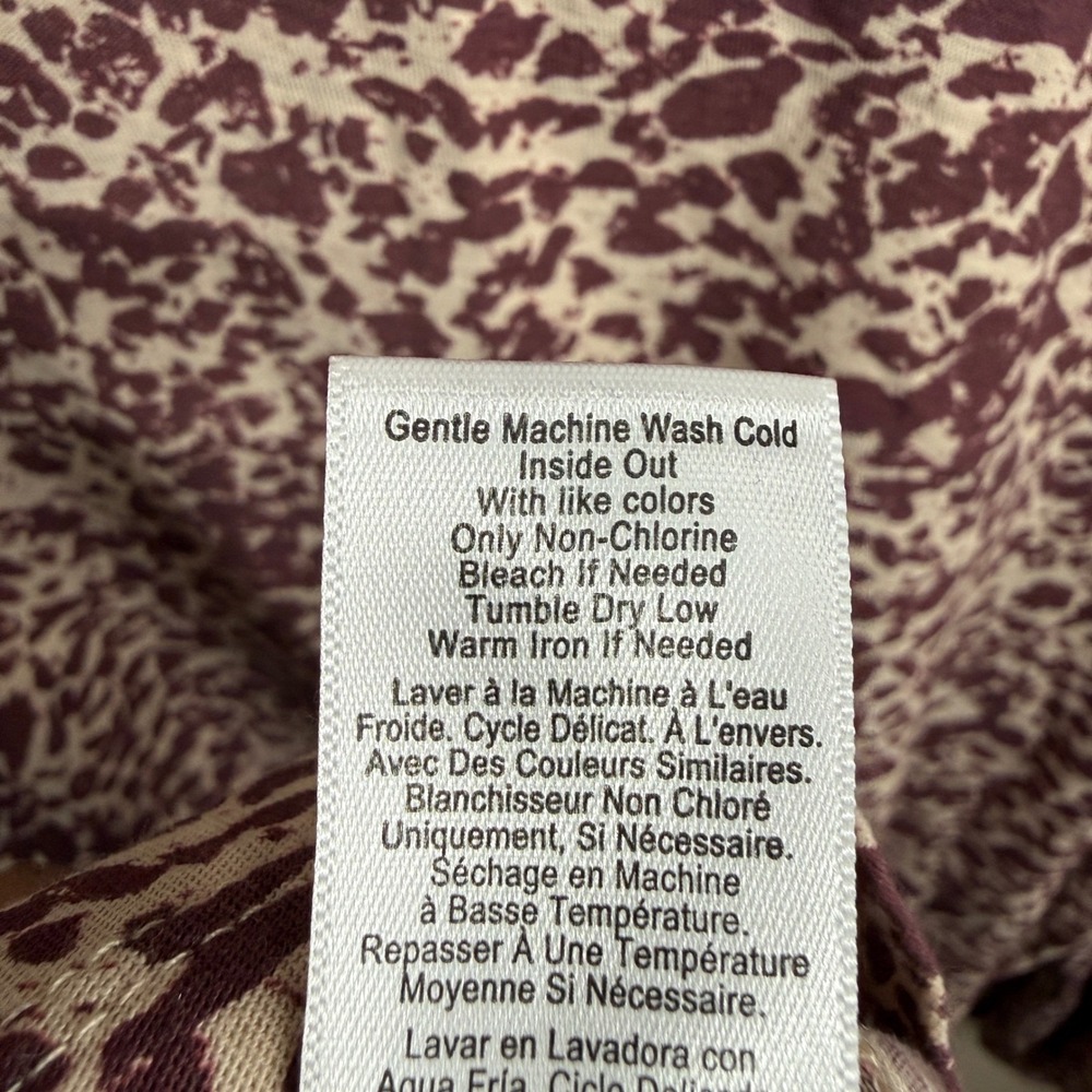 NATION LTD Women's XXL Long Sleeve Smocked Cuff Leopard Print Top Made in Peru - Picture 10 of 10